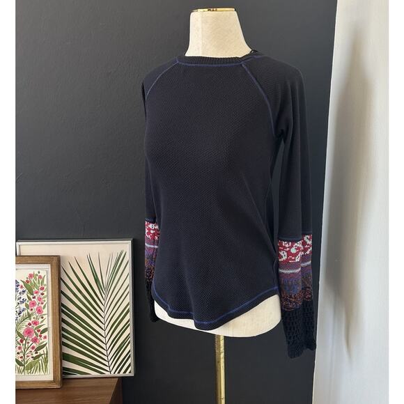 FREE PEOPLE In The Mix Crochet Cuff Waffle Long Sleeve Top - Picture 4 of 11